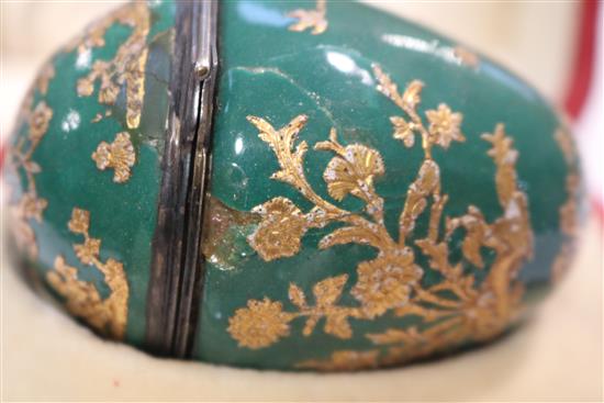 A silver mounted enamel egg bonbonniêre, French, mid 18th century,